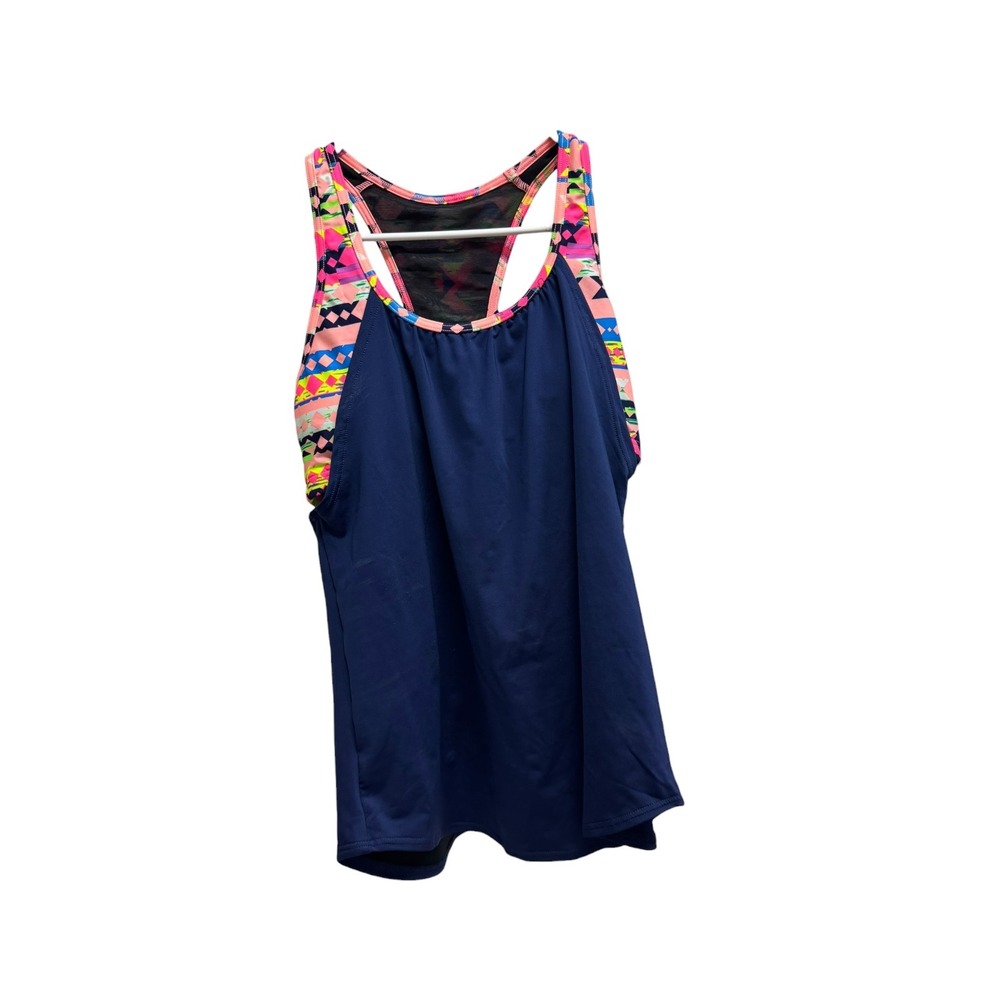TYR Durafast Lite Women Navy Blue Geometric Racerback‎ Tankini Top UPF 50+ S 4/6